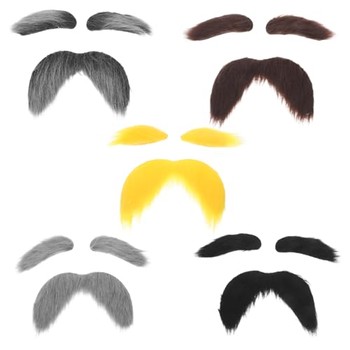 ADOCARN 5 Sets Halloween-Kostüm-Bart-Augenbrauen: Realistische Bart-Augenbrauen für Party-Cosplay-Feiertagsveranstaltungen – Kostümzubehör für alte Männer von ADOCARN