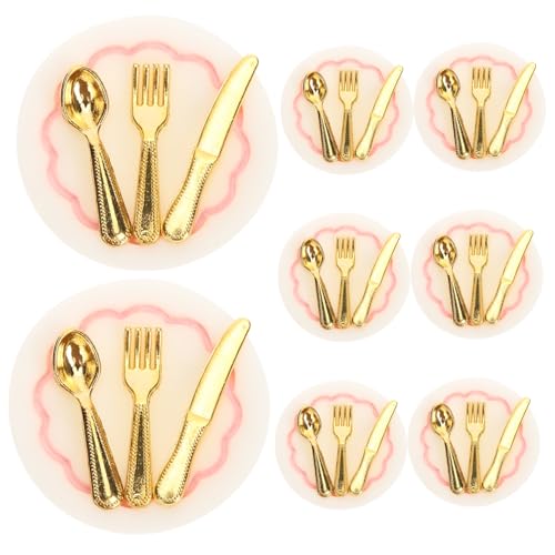 ADOCARN 6 Sets Mini Geschirrset Löffel Miniatur Hausbausatz Werkzeuge Mini Hausdekor Puppenhaus Reparaturwerkzeuge Puppenhaus Baumaterial Mini Hausteller Mini Puppenhaus von ADOCARN