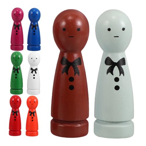 ADOCARN 8 Stück Teiliges Holzpuppen Set mit Augen und Schleifen Motiven Fördert Hand Augen Koordination Sichere und Glatte Figuren für Kreatives und Emotionale Entwicklung von ADOCARN