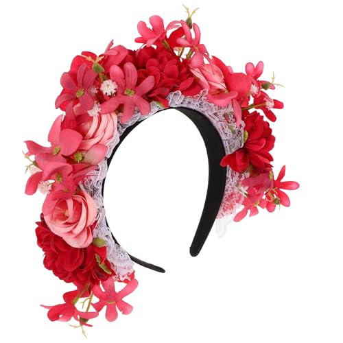 ADOCARN Blumenkrone: Haarband mit roten Rosenblüten im Ethno-Stil – elegantes Haarteil mit künstlichen Blumen für Damen – Haarschmuck für Halloween-Partys zum Fotografieren von ADOCARN