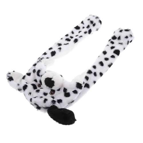 ADOCARN Kuscheltiermütze Skimütze Waschbärmütze Winter Warm Damen Kapuzenmütze Leopardenohren Große Ohren Lustige Mütze Affenmütze Dalmatinerohren Stirnband Tier Beanie Mütze Mit von ADOCARN