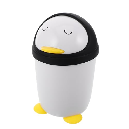 Pinguin-Mülleimer Cartoon Abfalleimer Abfalleimer Aufbewahrung Abfallbehälter Badezimmer-Mülleimer mit Deckel abfallkorb für Schlafzimmer Plastik Weiß ADOCARN von ADOCARN