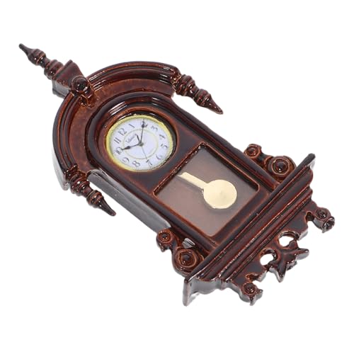 ADOCARN Retro -Wanduhrmodell Miniatur-Szenendekorationen Mini-Haus-Wanduhr Puppenhausmöbel Dollhouse Dekorationen Mini -Puppenzubehör Mini Möbel Vintage-Pendeluhr- Holz Dunkelbraun von ADOCARN