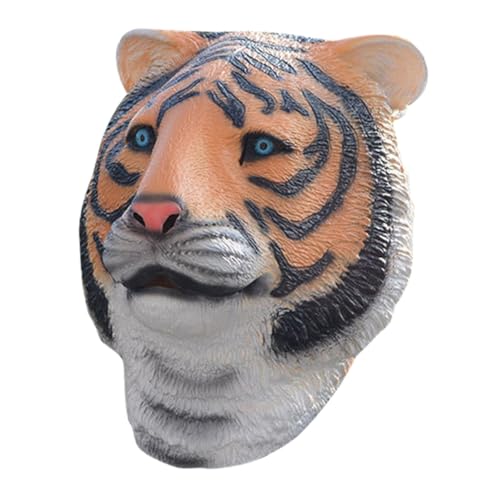 ADOCARN Tierkopfmaske Tiger Kostüm Accessoire für Halloween Kreative Gelbe Tigerkopfbedeckung Geeignet für Karneval Maskenball und Kostümpartys von ADOCARN