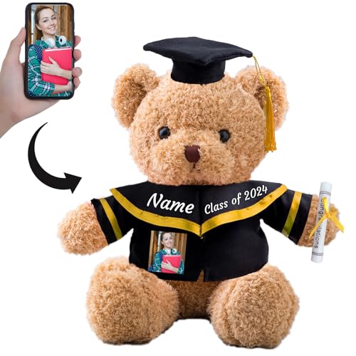 ADORSUN GraduationBär Personalisierte Graduation Geschenke mit Benutzerdefinierten Text+Foto, Teddybär Plüschtier als Schulabschluss Geschenk für Ihn 2024 Oberschule Graduation Geschenke (30cm) von ADORSUN
