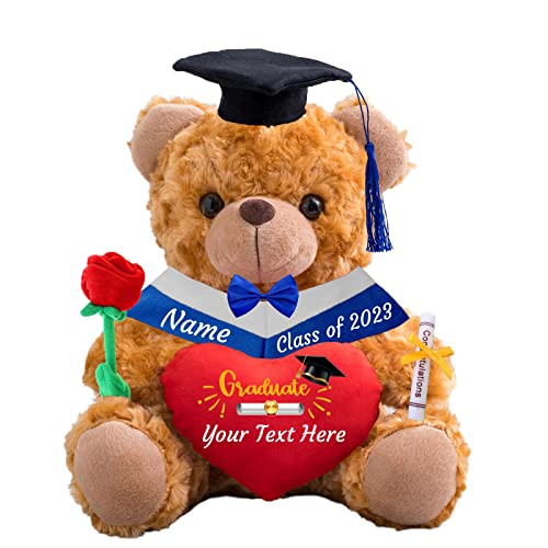 ADORSUN GraduationBär mit Herz Personalisierte Graduation Geschenke Text, Teddybär Plüschtier als Schulabschluss Geschenk für sie 2023 Oberschule Hochschule (20cm-Text), 00-braun Bär 3 mit Rose von ADORSUN