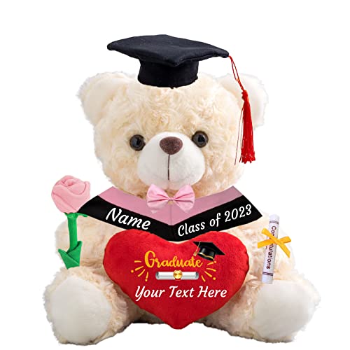 ADORSUN GraduationBär mit Herz Personalisierte Graduation Geschenke mit Text, Teddybär Plüschtier als Schulabschluss Geschenk für sie 2024 Oberschule Hochschule Graduation Geschenke (20cm-Text) von ADORSUN