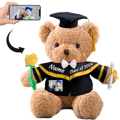 ADORSUN Personalisierter Abschluss-Teddybär, Abschlussgeschenke für Ihn & Sie mit Text+Foto, Abschlussbär als Personalisiertes Abschlussgeschenk für MädchenJungen zum Abschluss 2024 (30cm) von ADORSUN