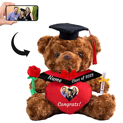 ADORSUN Personalisierter Teddybär mit Herz, Abschlussgeschenke für Sie & Ihn mit Text+Foto, Abschlussbär als Personalisiertes Abschlussgeschenk für Mädchen zum Abschluss 2024 (20cm-Text+Foto) von ADORSUN