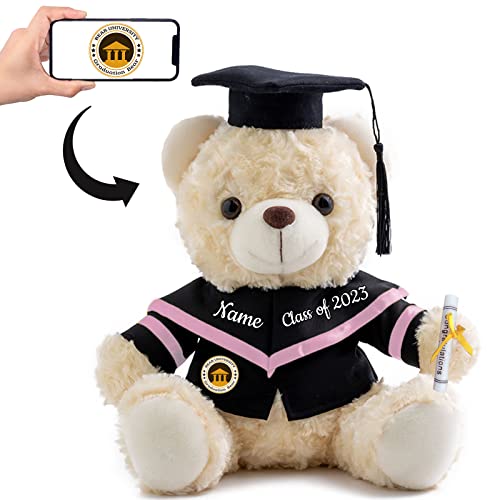 GraduationBär Personalisierte Graduation Geschenke mit benutzerdefinierten Foto+Text, Teddybär Plüschtier als Schulabschluss Geschenk für sie 2024 Oberschule Graduation Geschenke (25 cm-Foto+Text) von ADORSUN