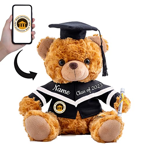 GraduationBär Personalisierte Graduation Geschenke mit benutzerdefinierten Text+Foto, Teddybär Plüschtier als Schulabschluss Geschenk für sie 2024 Oberschule Graduation Geschenke (20 cm-Text+Foto) von ADORSUN