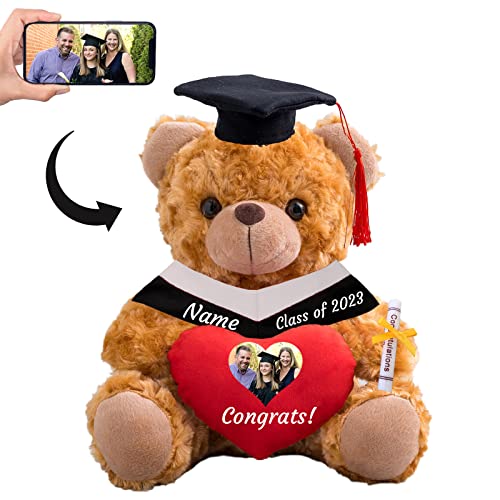 GraduationBär mit Herz Personalisierte Graduation Geschenke mit benutzerdefinierten Text+Foto, Teddybär als Schulabschluss Geschenk für sie 2024 Oberschule Graduation Geschenke (20cm-Text+Foto) von ADORSUN