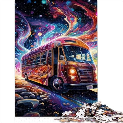 1000 Teile Puzzle, Farbkunst-Bus-Puzzle, quadratisches Kinderpuzzle für Kinder für Erwachsene und Kinder, Holzpuzzles, Familienpuzzlespiel (75x50cm) von ADOSIA