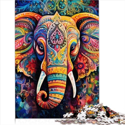 500-teiliges Puzzlespiel, Psychedelischer Elefant, Holzpuzzle, Lernspielzeug (52x38cm) von ADOSIA