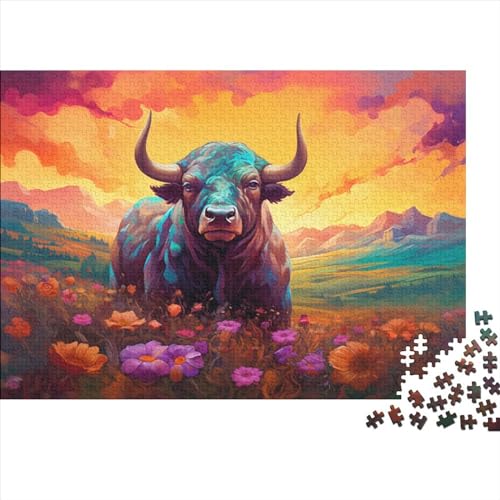 Colorful Bull (32) Erwachsene Puzzle 1000 Teile Holz Typical Animal Lernspiel Home Decor Geburtstag Geschicklichkeitsspiel Für Die Ganze Familie Stress Relief 1000pcs (75x50cm) von ADOVZ