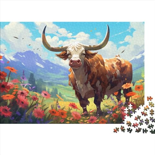 Colorful Bull (37) 1000 Teile Holz Typical Animal Erwachsene Puzzles Wohnkultur Geburtstag Family Challenging Games Lernspiel Stress Relief Toy 1000pcs (75x50cm) von ADOVZ