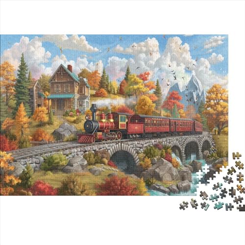 Country Train (20) Erwachsene ＆ Kinder 500 Teile Holz Train Puzzles Lernspiel Home Decor Geburtstag Family Challenging Games Stress Relief Toy 500pcs (52x38cm) von ADOVZ