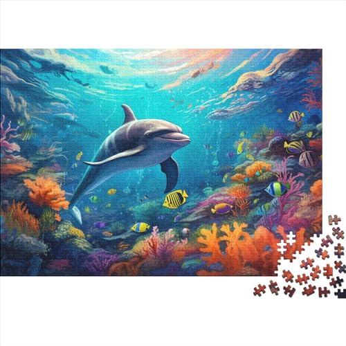 Dolphins (4) Erwachsene ＆ Kinder 1000 Teile Holz Sea Animals Puzzle Lernspiel Geburtstag Moderne Wohnkultur Family Challenging Games Stress Relief Toy 1000pcs (75x50cm) von ADOVZ