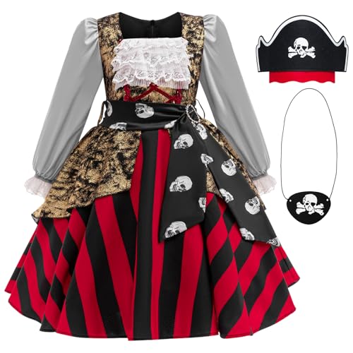 ADREIT Piratenkostüm für Mädchen, Prinzessin Boucanère Kostüm für Kinder mit Zubehör, Halloween Cosplay Party Kostüm von ADREIT