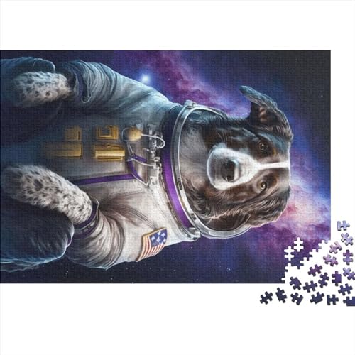 Puzzle Hund im Weltraum für Erwachsene, 1000 Teile, schwierige Puzzles für Erwachsene, Heimdekoration, Kunst, Holzpuzzle für Erwachsene (Größe 75x50cm) von ADRETA