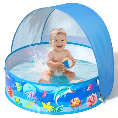 Baby-Strandzelt, Pop-Up-Aufstellpool, faltbarer Baby-Kiddie-Pool mit Sonnenschutz, Baldachin für 9-24 Monate, Planschbecken für Kinder und Haustiere, tragbares Wasserspielsumme Spielzeug für Baby-Strandzelt, Pop-Up-Aufstellpool, faltbarer Baby-Kiddie-Pool mit Sonnenschutz, Baldachin für 9-24 Monate, Planschbecken für Kinder und Haustiere, tragbares Wasserspielsumme Spielzeug für von ADUSRIZ