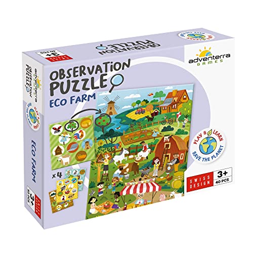Adventerra Games, Observation Puzzle Eco Farm, Maxi-Puzzle, Kinder ab 3 Jahren, Montessori-Lernspiele, Ökologische Spiele von ADVENTERRA