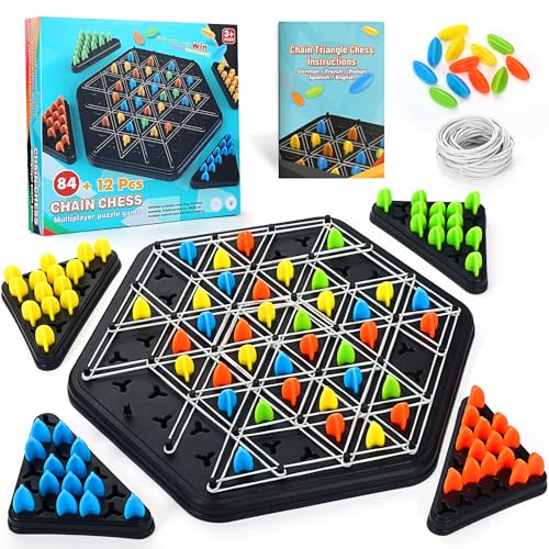 Triggle Spiel mit Gummibänder, Ketten Dreieck Schachspiel, Puzzle Checkers Spiel, Interaktives Steckspiel für Kinder und Erwachsene, Desktop Brettspiele für Familienfeiern und Reisen von AECIASO