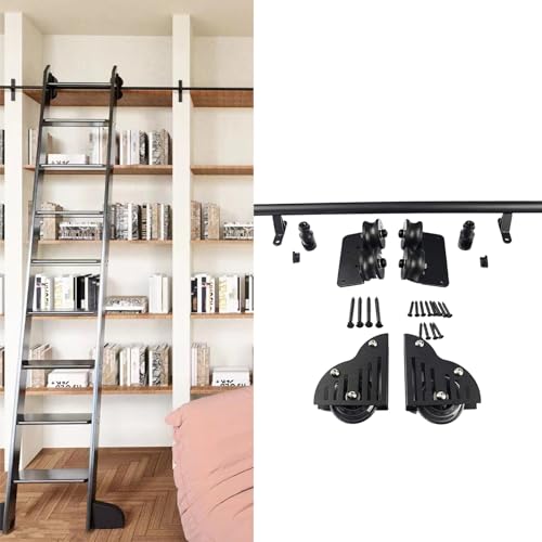 AEGCAOJH Schiebeleiterschienen-Set, Schiebebeschläge, Rollleiterschienen-Komplettset (ohne Leiter), Rundrohr-Verlängerungsschiene für Mobile Leitern für Bibliothek/Innenbereich/Dachboden (G von AEGCAOJH