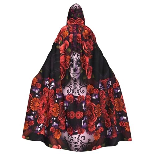 AEKGOHP Day of the Dead Sugar Roses Skull Printed Halloween Adult Hooded Cape Men And Women'S Clothing Mantle Role-Playing AEKGOHP Day of the Dead Sugar Roses Skull Printed Halloween Adult Hooded Cape Men And Women'S Clothing Mantle Role-Playing von AEKGOHP