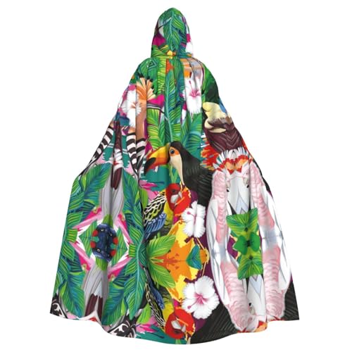 AEKGOHP Kapuzenumhang mit tropischen Vögeln und Pflanzenblättern, bedruckt, Halloween, Erwachsene, für Herren und Damen, Mantel, Rollenspiel AEKGOHP Kapuzenumhang mit tropischen Vögeln und Pflanzenblättern, bedruckt, Halloween, Erwachsene, für Herren und Damen, Mantel, Rollenspiel von AEKGOHP