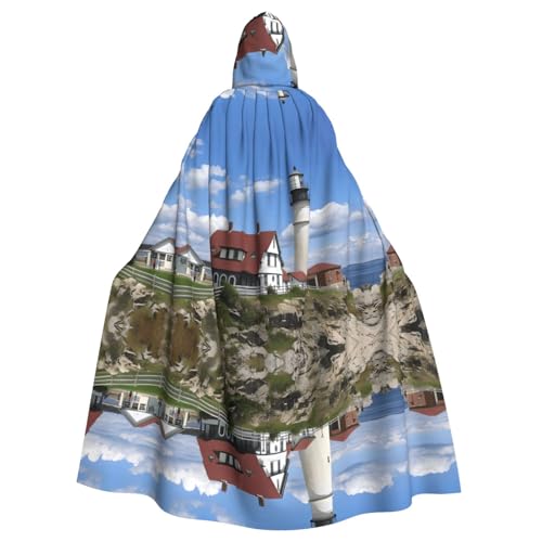 AEKGOHP Leuchtturm-Hintergrund, bedruckt, Halloween, Erwachsene, Kapuzenumhang, Herren- und Damenbekleidung, Mantel, Rollenspiel von AEKGOHP