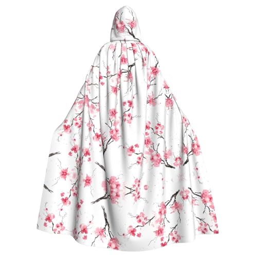 AEKGOHP Wunderschöner Kirschblüten-bedruckter Halloween-Erwachsenen-Kapuzenumhang für Herren und Damen, Mantel, Rollenspiel von AEKGOHP