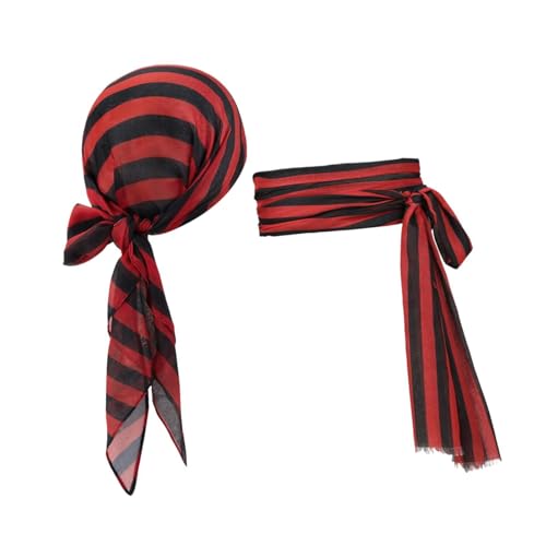 AEKLXVKU Halloween-Piratenkostüm-Set, Turban-Schärpe, Taillengürtel für Damen, Partyzubehör, Schwarz / Rot von AEKLXVKU