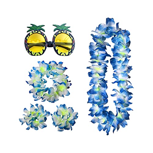 AEKLXVKU Hawaii-Halsketten-Kostüm-Set, Strand, Damen, Kostüm, Dekoration, Stirnband, Blau von AEKLXVKU