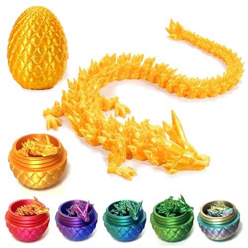 AENEY 3D-Gedruckter Drachenei Mit Drache, Geheimnisvolle Drachen Figuren Spielzeug Abnehmbarer Kristalldrache Mit Drachenei, Osterdeko Passend Für Das Zu Hause (Goldenes Drachenei) von AENEY