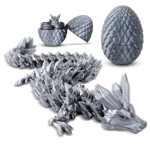 AENEY 3D-Gedruckter Drachenei Mit Drache, Geheimnisvolle Drachen Figuren Spielzeug Abnehmbarer Kristalldrache Mit Drachenei, Osterdeko Passend Für Das Zu Hause (Silber) von AENEY