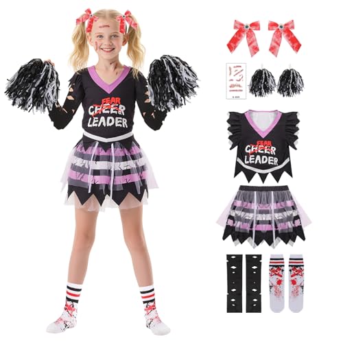 AENEY 4PCS Zombie-Cheerleader-Kostüm für Mädchen (Purple, XLarge -150) von AENEY