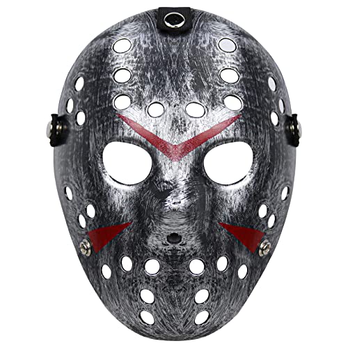 AENEY Jason Hockey Maske Creepy Halloween Kostüm Dämon Killer Maske Party Maskerade Horror Cosplay Kostüm Requisiten (Silber) von AENEY