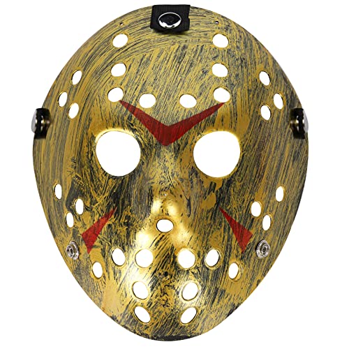 AENEY Jason Hockey Maske Creepy Halloween Kostüm Dämon Killer Maske Party Maskerade Horror Cosplay Kostüm Requisiten (Vintage gold) von AENEY