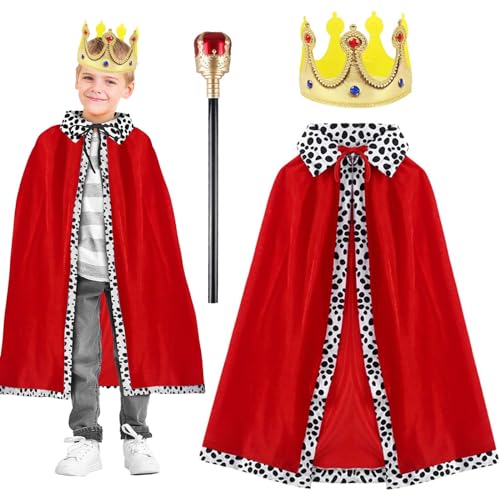 AENEY Königsumhang, Königsumhang, königlicher Umhang, Kostüm, Karneval, König, Samt, Robe, Outfit für Party, Cosplay, Verkleiden 3 Stück (Kinder, blau) von AENEY