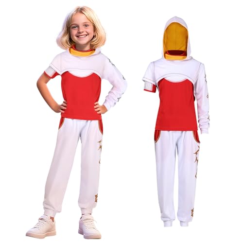 AENEY Nova Zombies 4 Mädchen-Kostüm, Cheerleader-Tanzkleid mit Netz-Oberteil, Rock, Armband, Halloween, Cosplay, Outfit für Kinder (Overall, X-Large) von AENEY