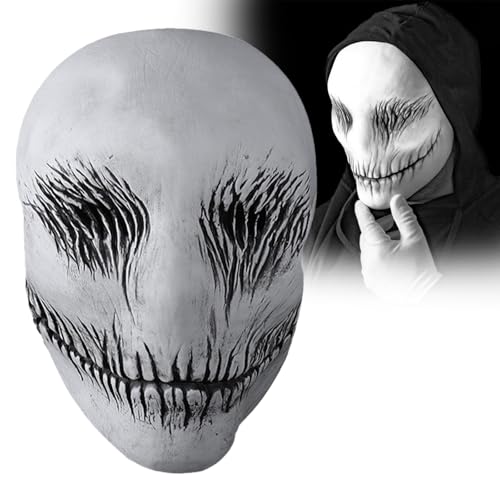 Gruselige Slenderman-Lächelmaske, 3 Stück, gruseliges Geistergesicht, Dämonen-Maske, Kapuzenumhang, Handschuhe, Horror, Halloween, Cosplay, Requisiten (A-Maske) von AENEY