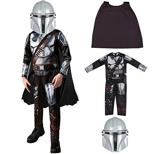 Kinder Mandalorian Kostüm, Klassisches Universum Film Alien Kostüm mit Helmumhang für Halloween Cosplay Kostüm Party Outfit, M von AENEY