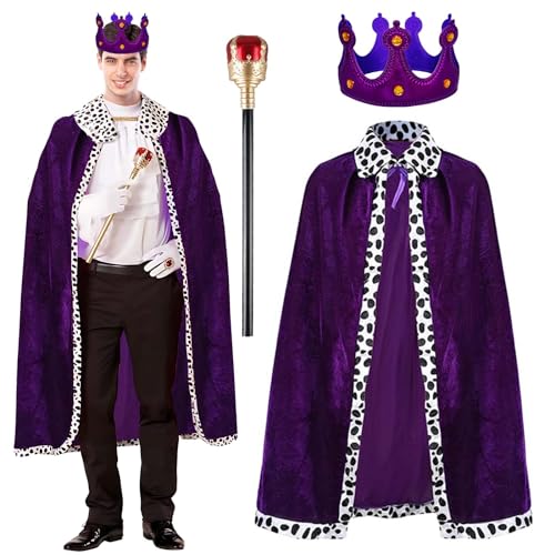Königsumhang, Königsumhang, königlicher Umhang, Kostüm, Karneval, König, Samt, Robe, Outfit für Party, Cosplay, Verkleiden (Erwachsene, Blau), 3 Stück von AENEY