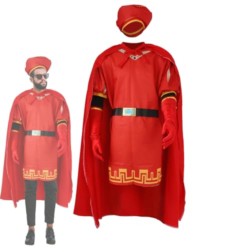 Lord Farquaad Kostüm für Erwachsene, 6-teiliges Königs-Outfit-Set mit rotem Hut, Umhang, Handschuhen, Gürtel, Verkleidung für Halloween, Party, Cosplay, Größe M Lord Farquaad Kostüm für Erwachsene, 6-teiliges Königs-Outfit-Set mit rotem Hut, Umhang, Handschuhen, Gürtel, Verkleidung für Halloween, Party, Cosplay, Größe M von AENEY