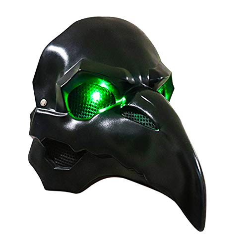 Plague Doctor LED-Maske mit grünem LED-Licht, schwarzer Vogelschnabel, gruselige Maske, Halloween, Cosplay, Kostüm, PVC-Vogelmaske, Party-Requisiten für Kinder und Erwachsene von AENEY