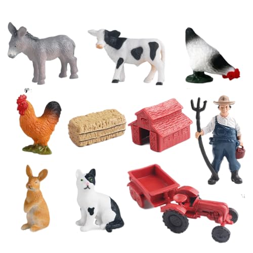 AENIMELY 10-teiliges Bauernhof-Tier-Set mit Bauer – Traktor, Esel, Kuh, Hahn, Henne, Hase, Katze – Realistische Tiermodelle für Kinder – Pädagogische Ranch-Spielszene AENIMELY 10-teiliges Bauernhof-Tier-Set mit Bauer – Traktor, Esel, Kuh, Hahn, Henne, Hase, Katze – Realistische Tiermodelle für Kinder – Pädagogische Ranch-Spielszene von AENIMELY