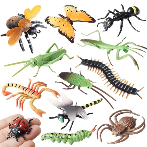 AENIMELY 12-teiliges Mini-Insektenfiguren – Realistische Insektenmodelle für Kinder mit Spinne, Biene, Libelle, Ameise, Marienkäfer, Schmetterling – STEM-Lernspielzeug, Party-Geschenke von AENIMELY
