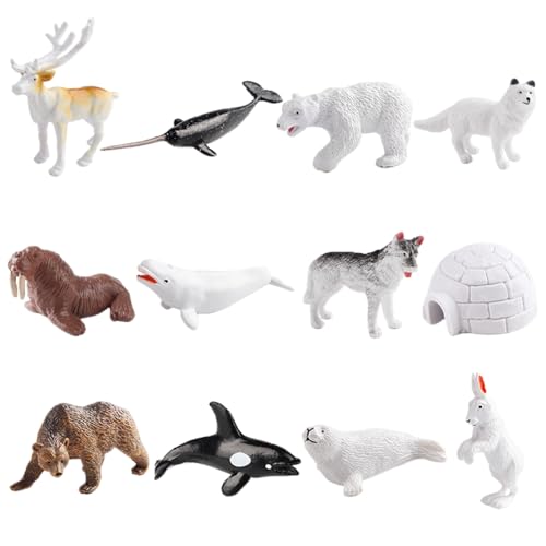 AENIMELY 12-teiliges Mini Polar-Tierfiguren – Realistische arktische Wildtiermodelle mit Rentier, Narwal, Eisbär – Lernspielzeug, Kuchentopper, STEM-Spielset von AENIMELY