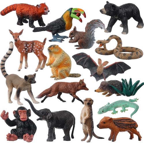 AENIMELY 16 Stück Dschungel-Tierfiguren Set – Realistische Mini-Waldtiere wie Tukan, Elefant, Eichhörnchen, Lemur, Igel u.a. – Lernspielzeug für Kinder, STEM-Geschenk, Kuchen-Dekoration AENIMELY 16 Stück Dschungel-Tierfiguren Set – Realistische Mini-Waldtiere wie Tukan, Elefant, Eichhörnchen, Lemur, Igel u.a. – Lernspielzeug für Kinder, STEM-Geschenk, Kuchen-Dekoration von AENIMELY
